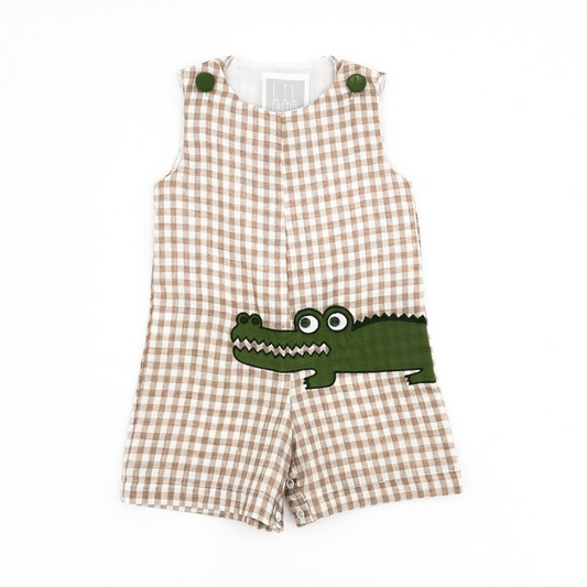 Brown Gingham Alligator Shortalls