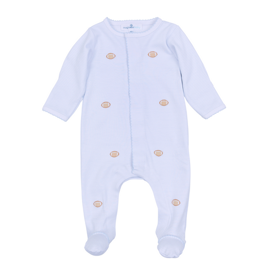 Touchdown Cutie Light Blue Embroidered Footie
