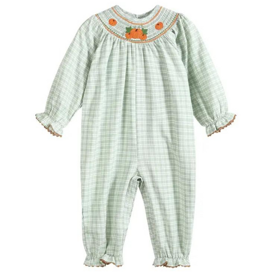 Sage Green Gingham Smocked Pumpkin Playsuit