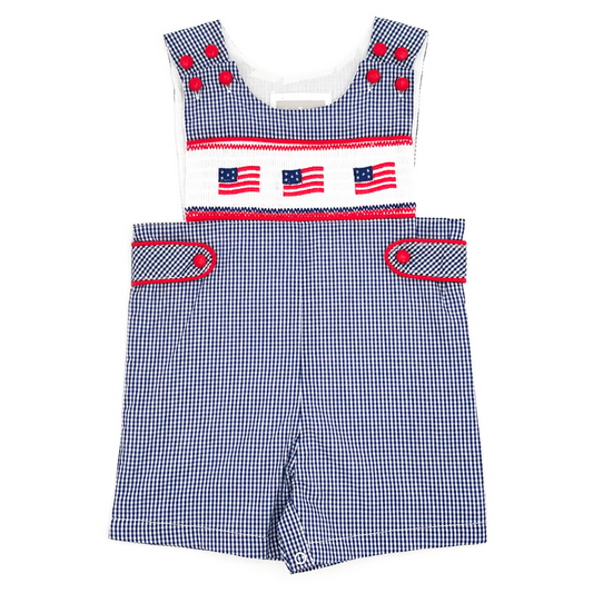 Blue USA Flag Smocked Shortalls