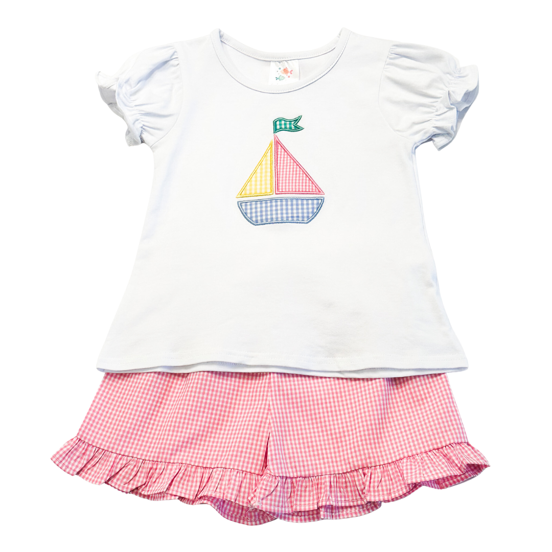 Blue Sky Breeze Applique Ruffle Short Set