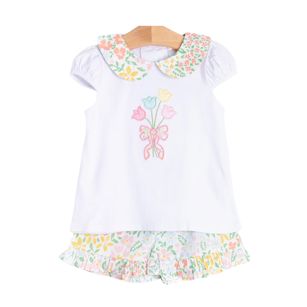 Bouquet Bundles Applique Ruffle Short Set