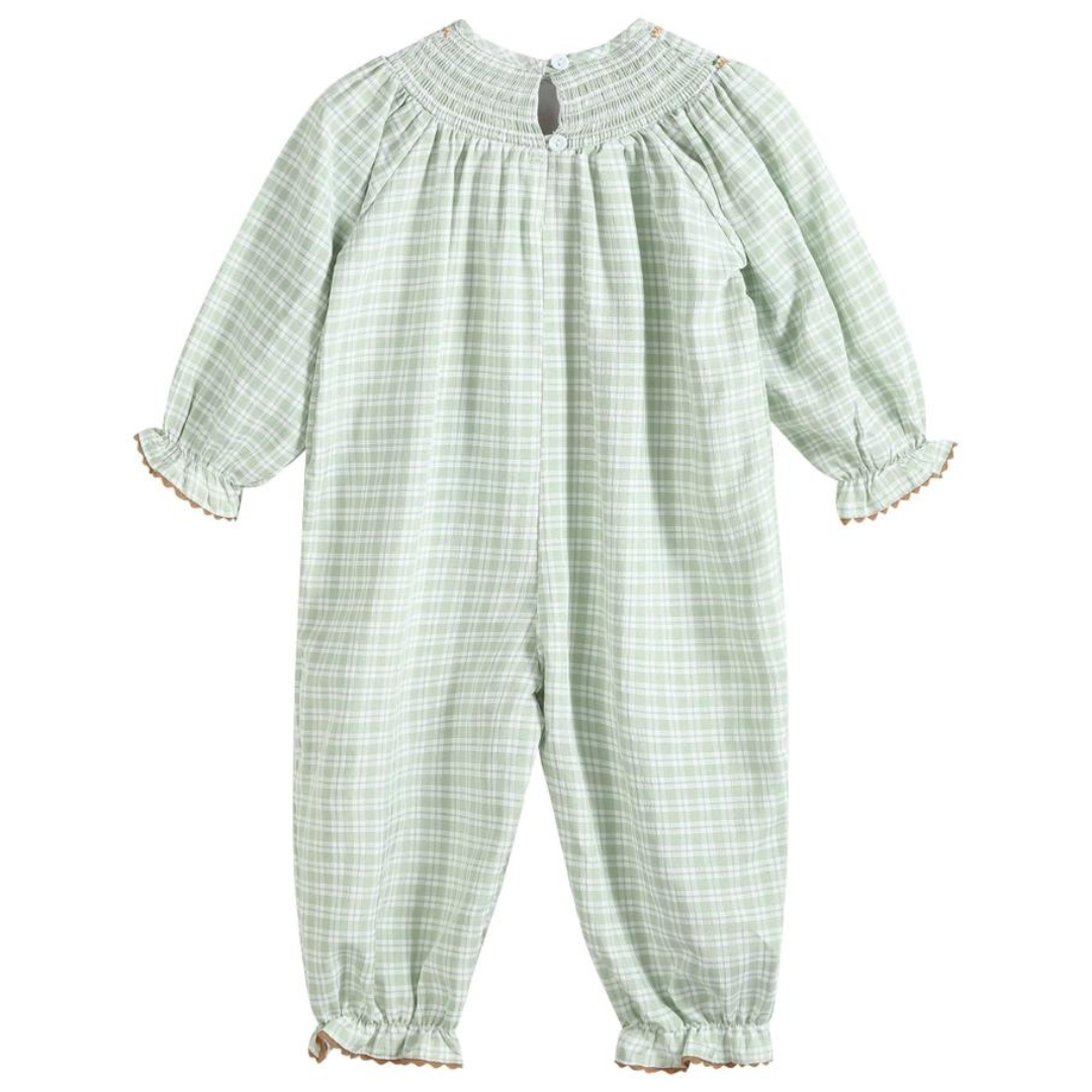 Sage Green Gingham Smocked Pumpkin Playsuit