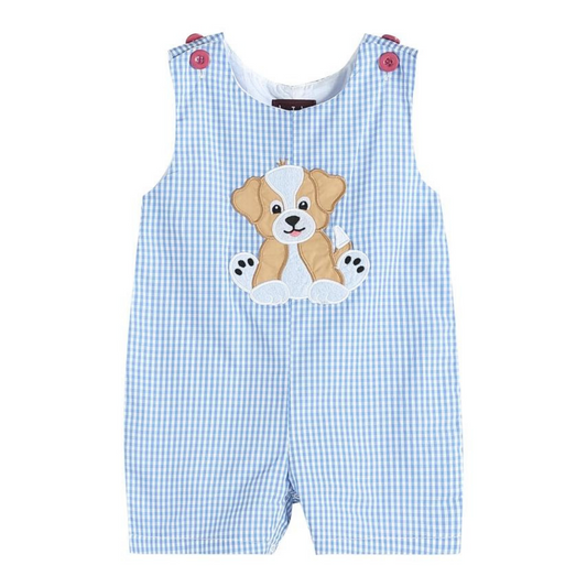 Blue Puppy Applique Shortalls