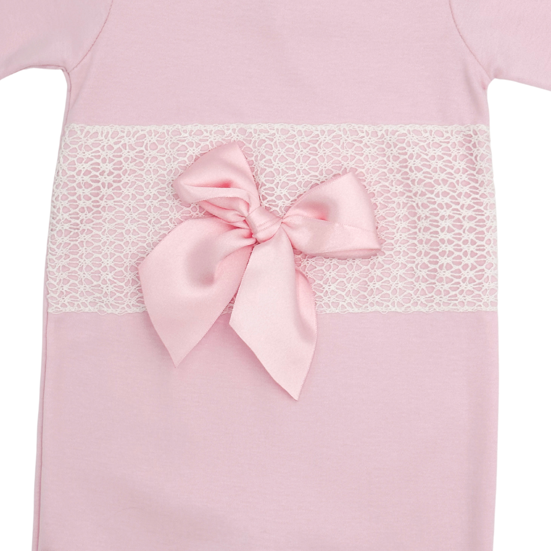 Pink Bow Footie with Lace