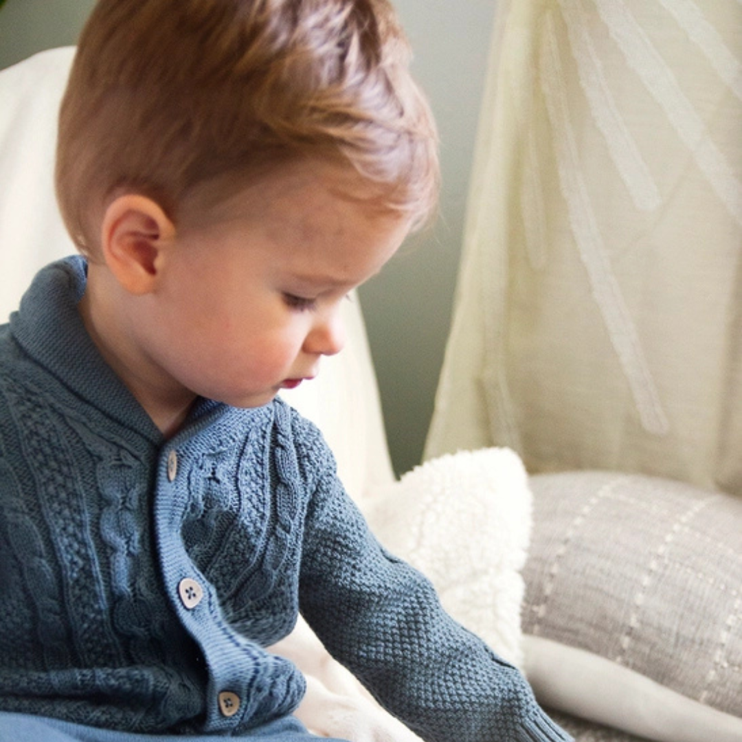 Shawl Collar Cable Knit Baby Cardigan Sweater