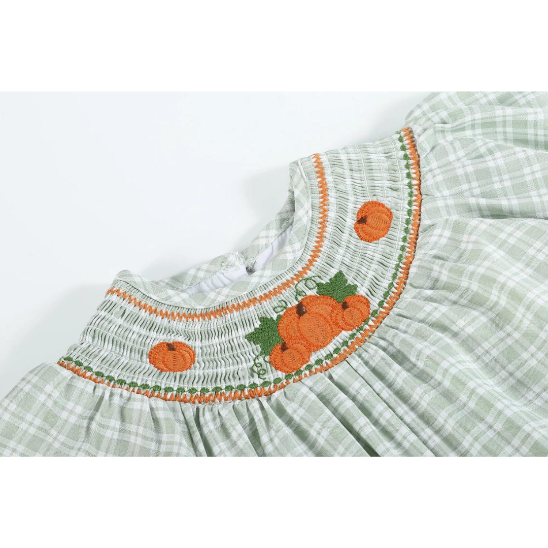 Sage Green Gingham Smocked Pumpkin Playsuit