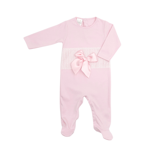 Pink Bow Footie with Lace