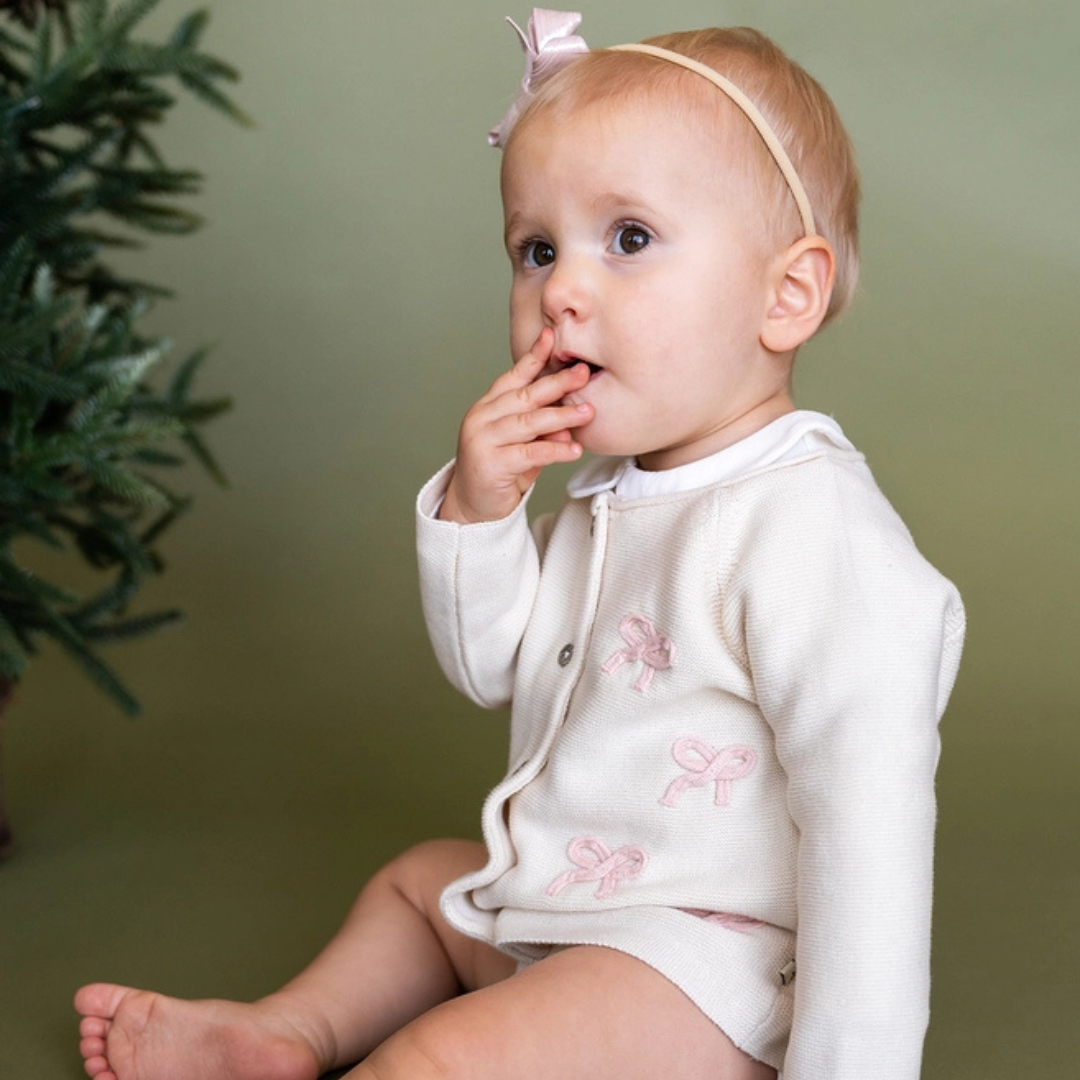 Zoe Bow Sweater Knit Baby Button Cardigan