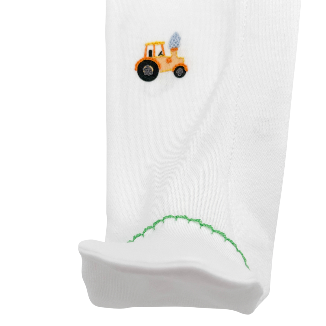 Tractor Time Green Embroidered Footie