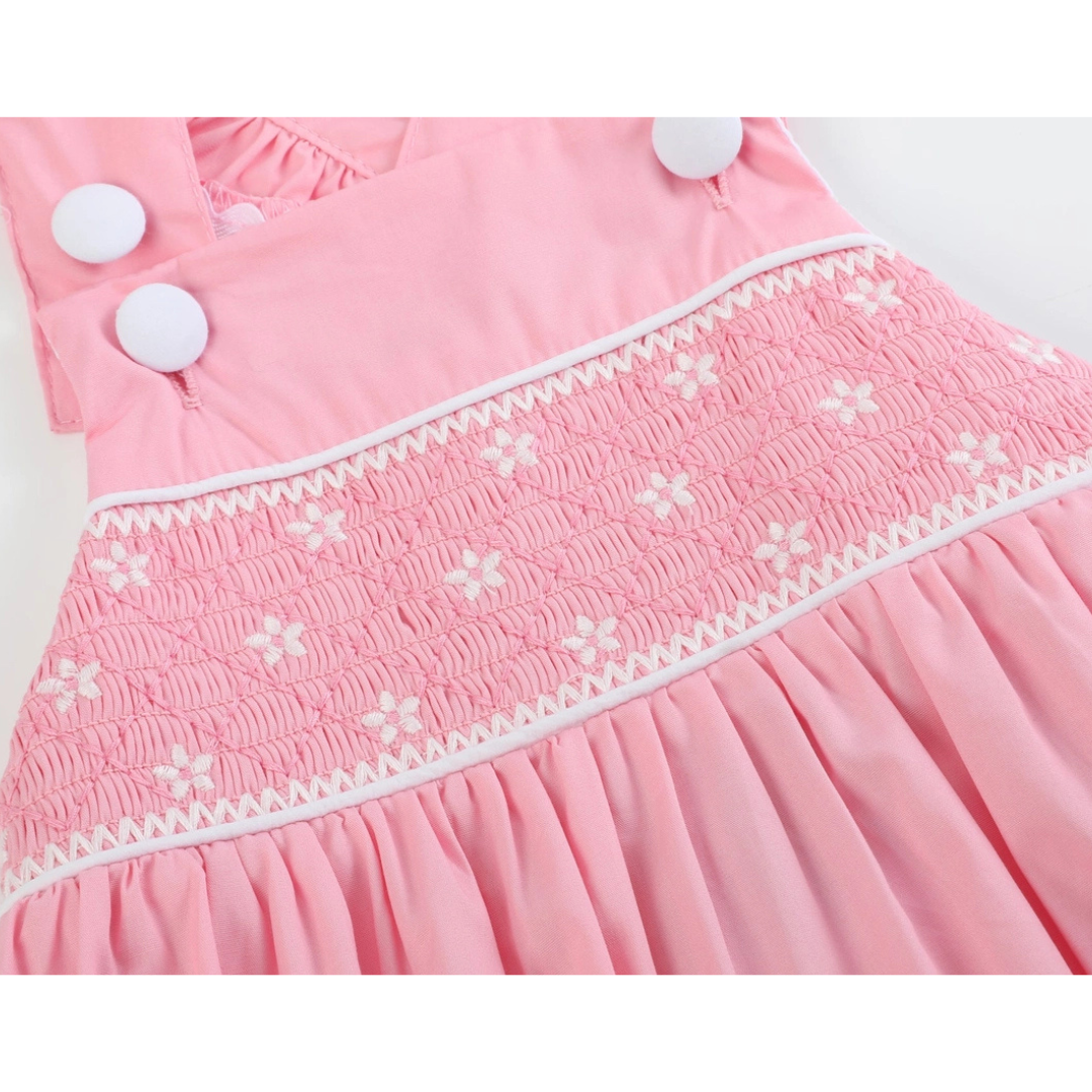 Pink and White Flower Smocked Ruffle Romper