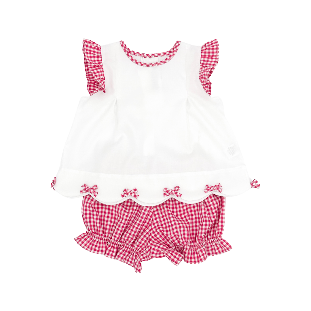Pink Checkered Scallop Top & Bloomers