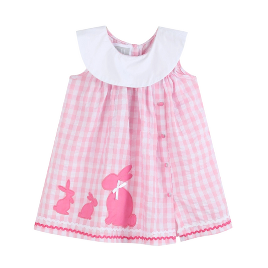Pink Gingham Bunny Family Yoke Dress