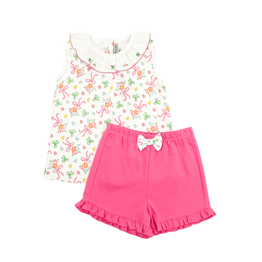 Bows & Flowers Shirt and Pink Shorts Set