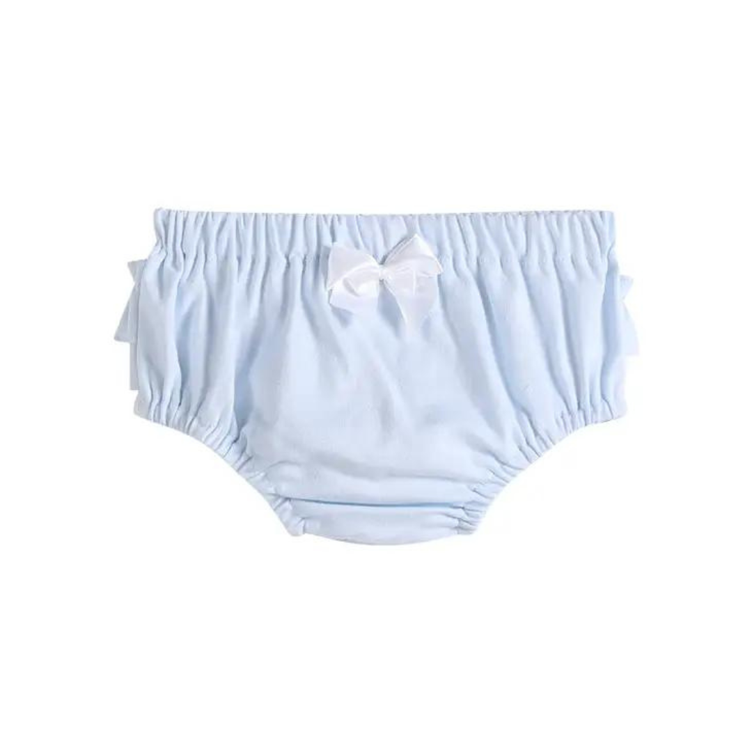 Blue and White Ruffle Knit Cotton Baby Bloomers Two-Piece Set