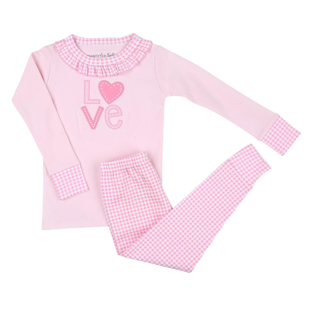 Love Applique Ruffle Long Pajamas