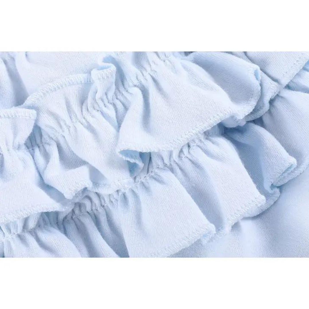Blue and White Ruffle Knit Cotton Baby Bloomers Two-Piece Set