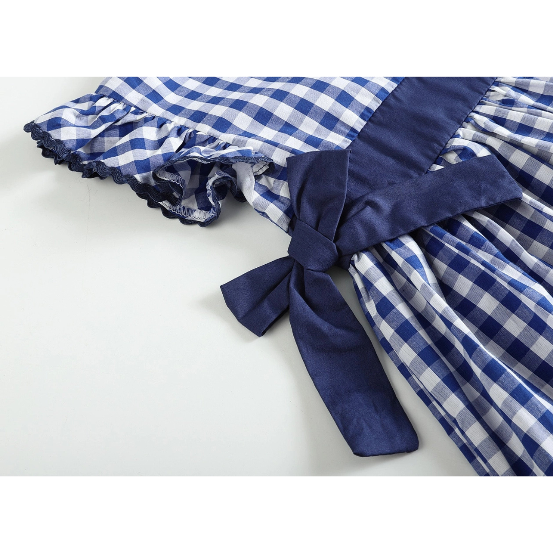 Royal Blue Gingham Ruffle Bow Dress