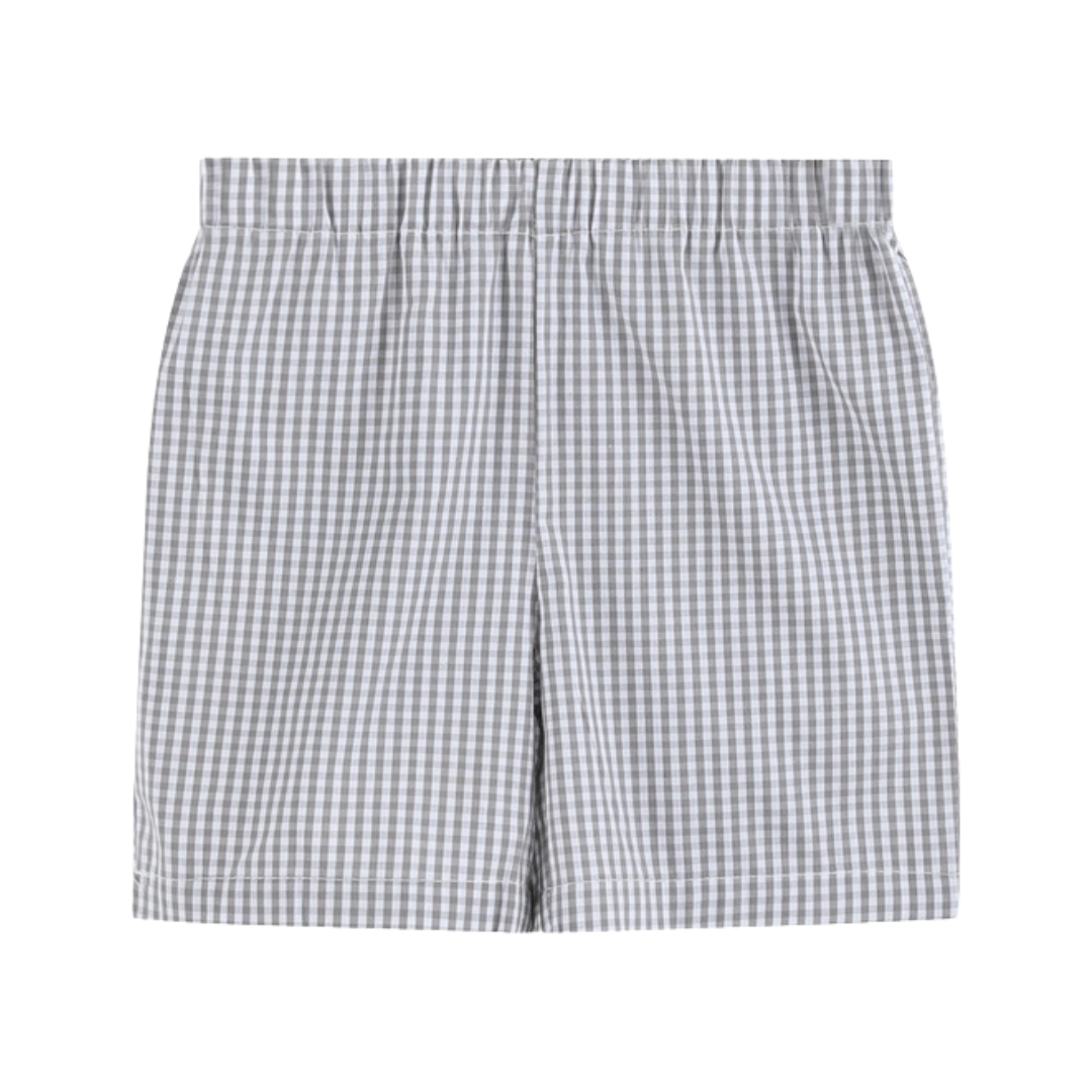 Green Tractor Smocked T-Shirt and Gray Gingham Shorts Set