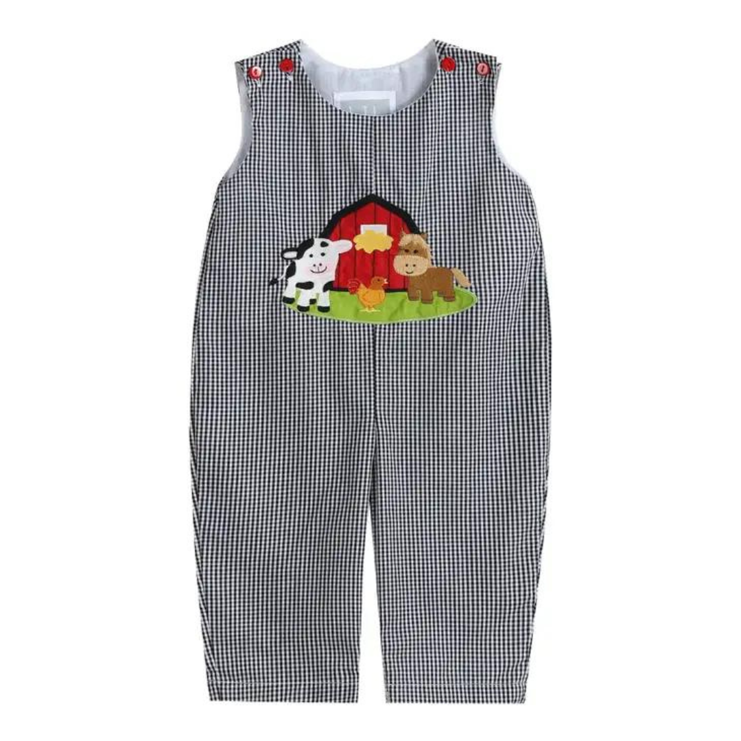 Black Gingham Barn Scene Overalls
