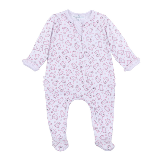 My Little Boo Pink Printed Ruffle Zipper Footie