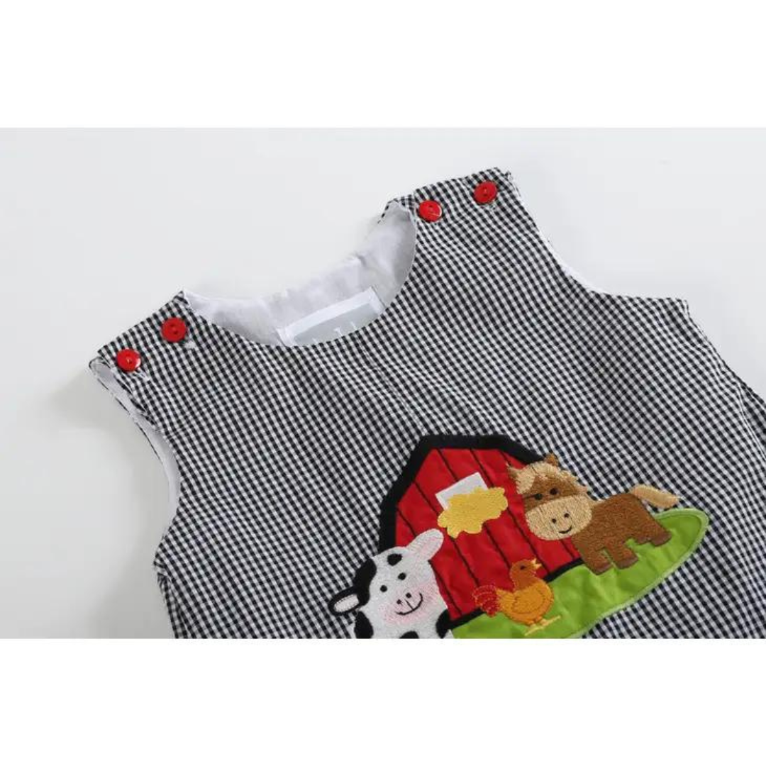 Black Gingham Barn Scene Overalls