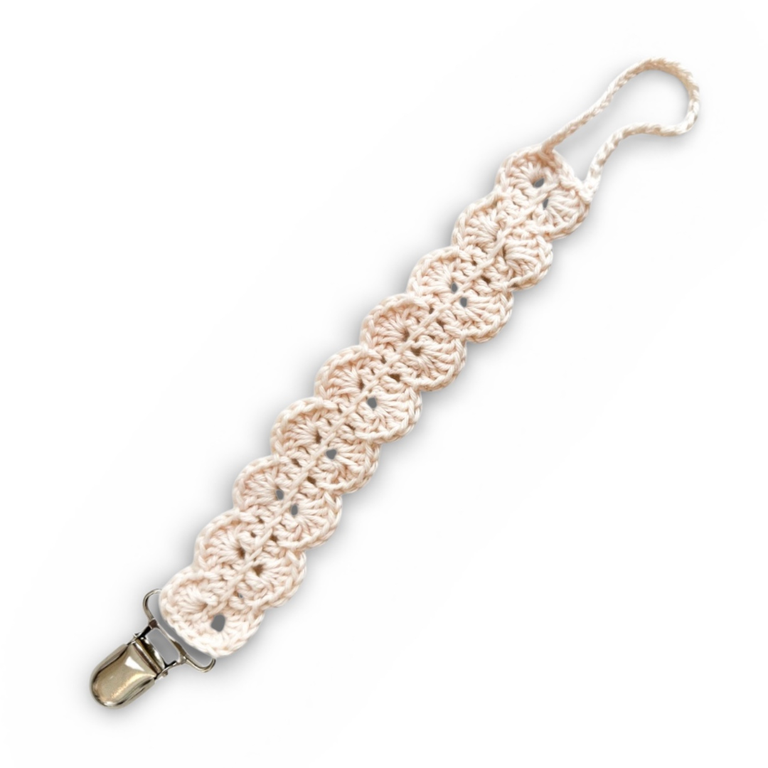 Bailey Pacifier Clip - Off-White with Silver Metal Clip