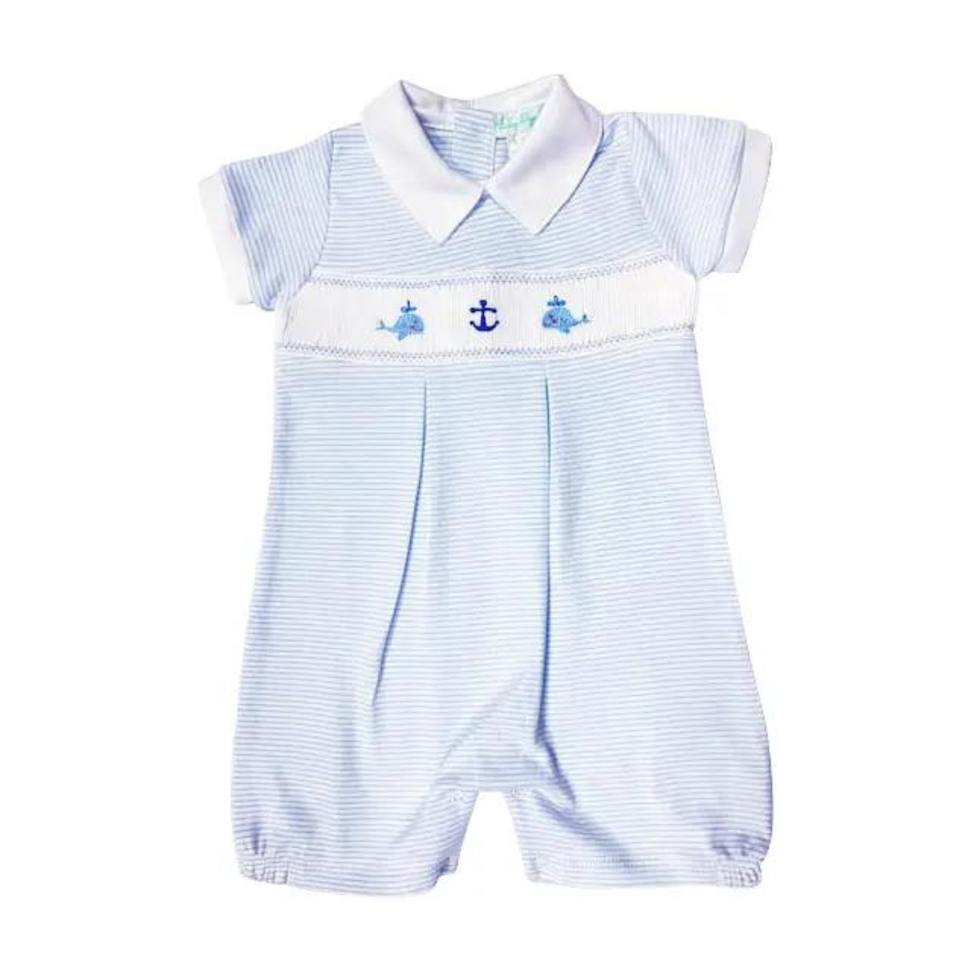 Anchor Print Baby Boy Pima Cotton Smocked Romper