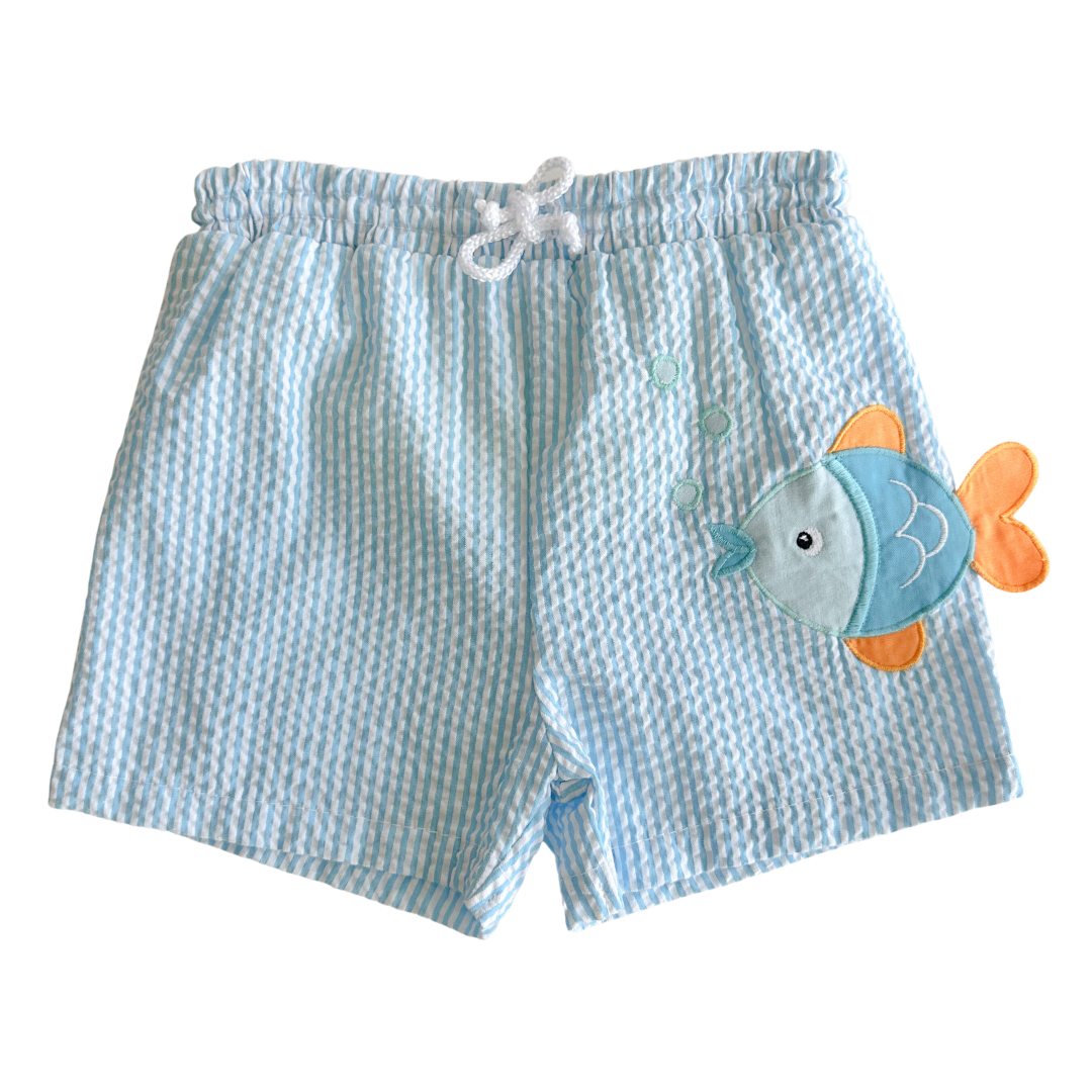 Swim Trunks with Fish Applique