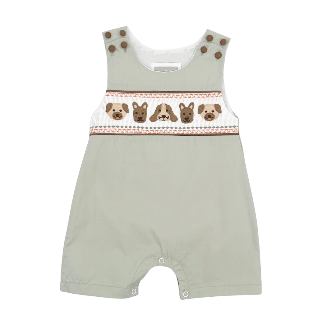 Green Dog Smocked Shortalls