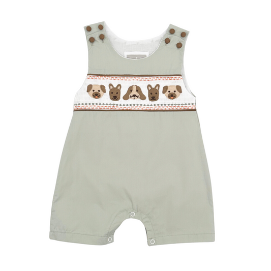 Green Dog Smocked Shortalls