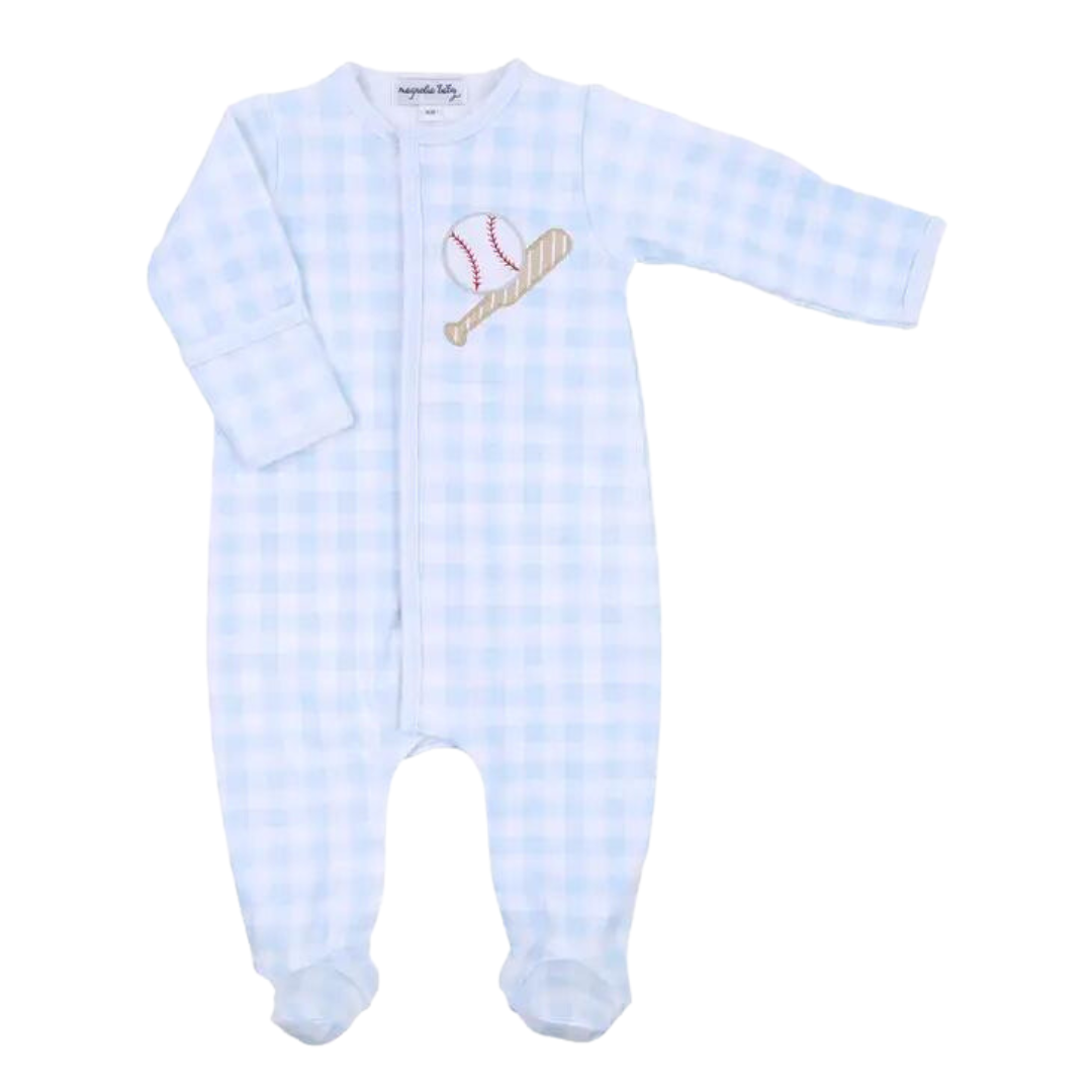 Batter Up Applique Blue Footie