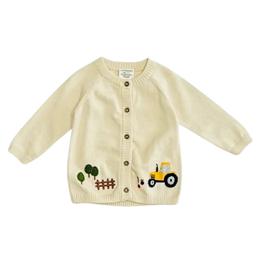 Farm & Tractor Embroidered Sweater Knit Baby Cardigan
