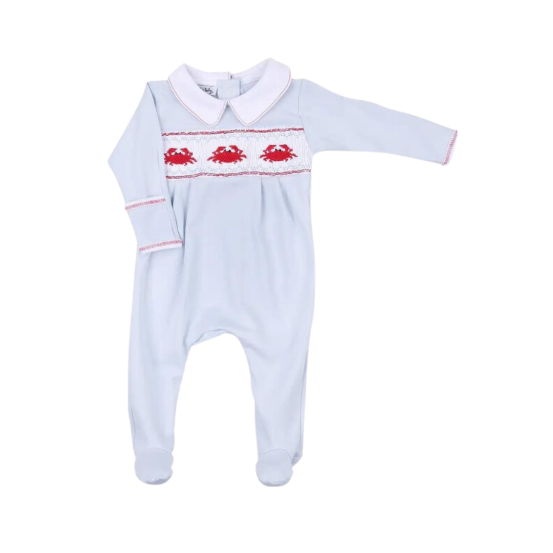 Crab Classics Smocked Boy Footie with Collar
