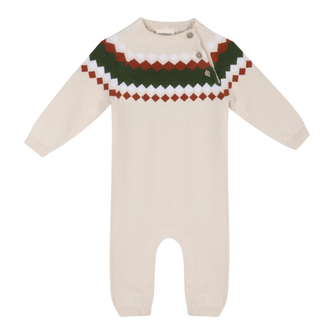 Fair Isle Jacquard Sweater Knit Baby Jumpsuit