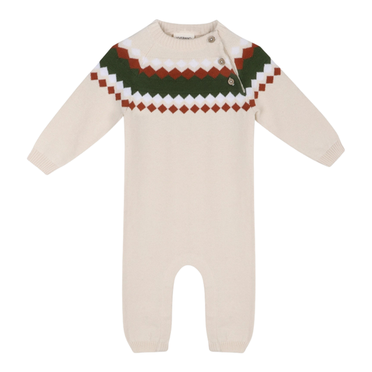 Fair Isle Jacquard Sweater Knit Baby Jumpsuit