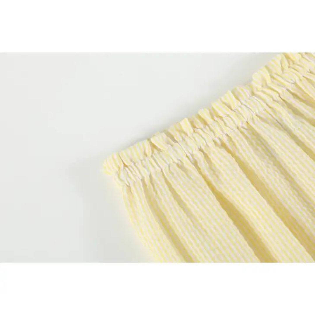 Yellow Seersucker Bow Two-Piece Set