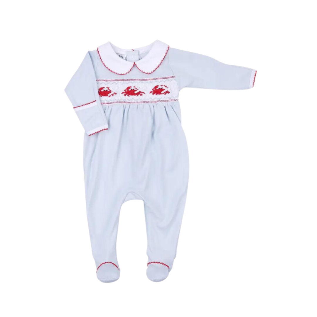 Crab Classics Smocked Girl Footie with Collar