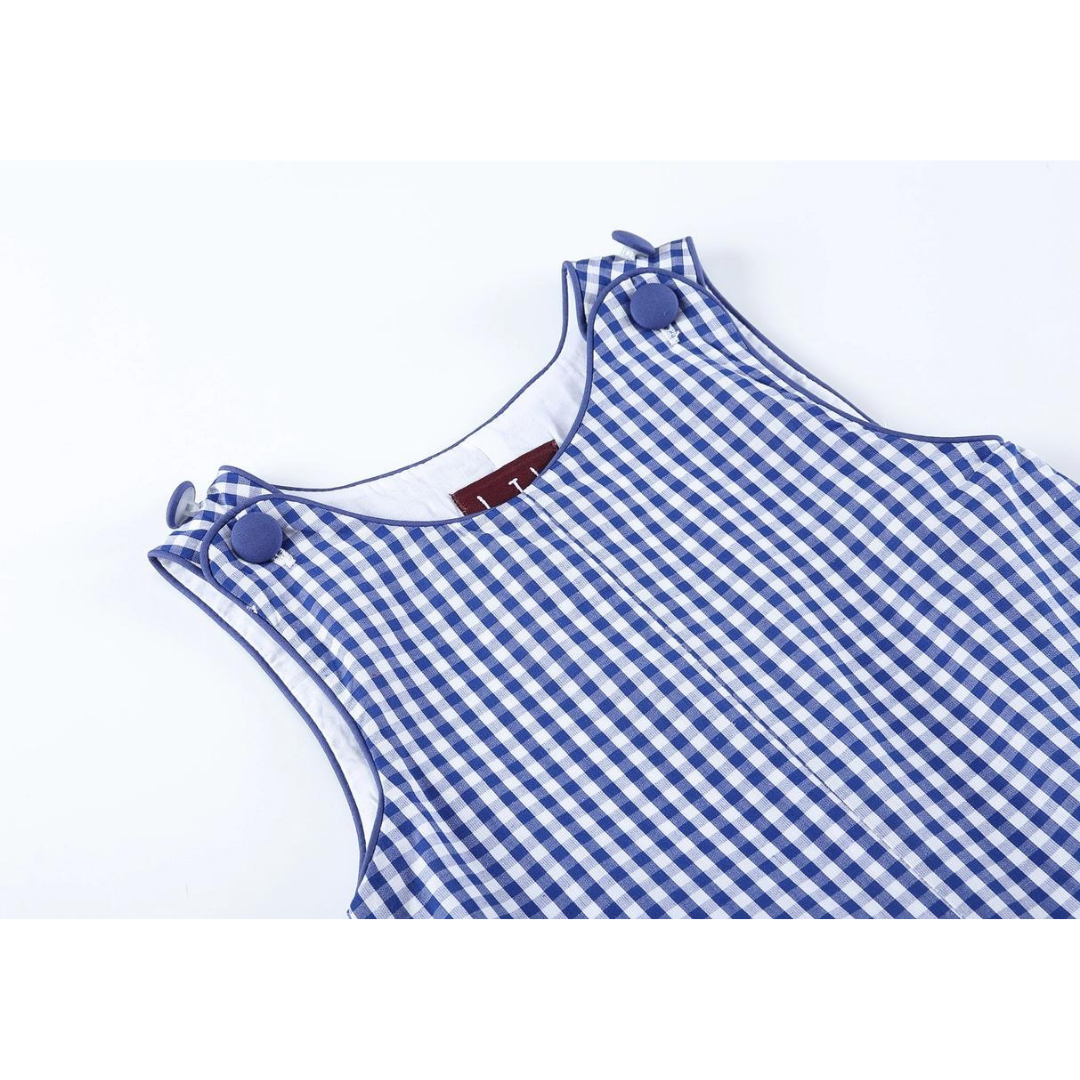 Dark Blue Gingham Overalls