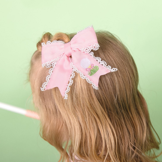Golf Tee Embroidered Lace Bow Clip
