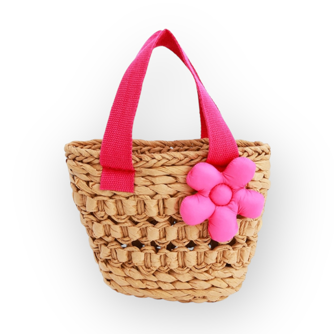 Pink Flower Straw Tote