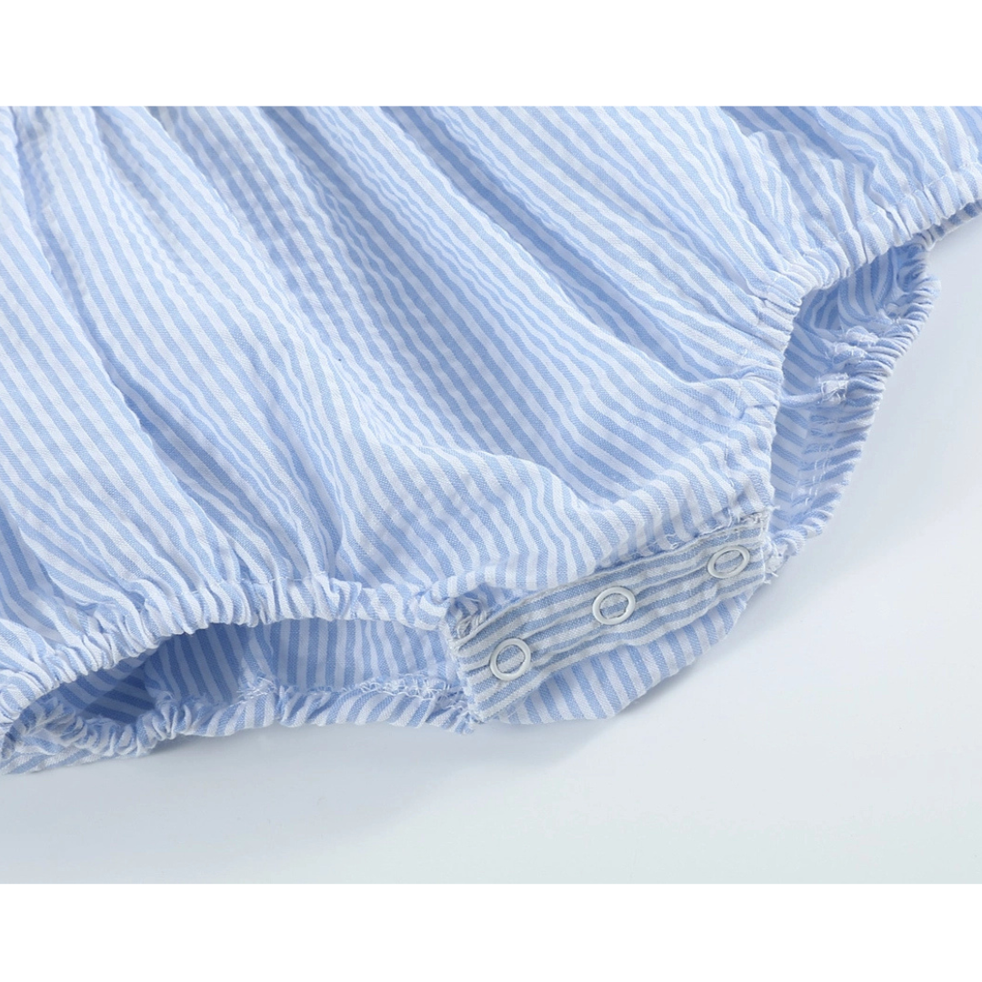 Blue Seersucker Bunny Face Ruffle Romper