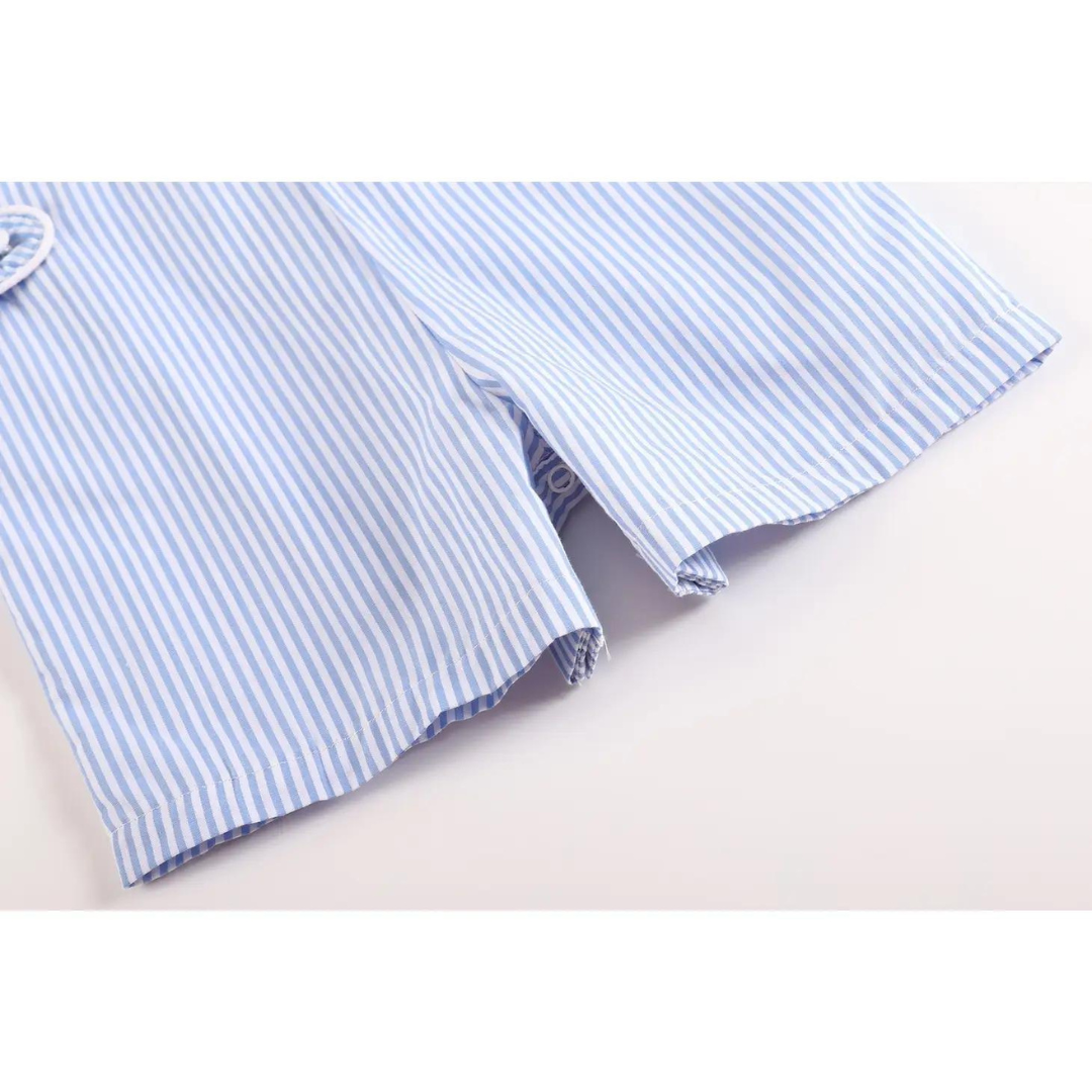 Blue Striped Whale Smocked Shortalls