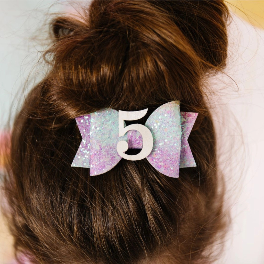 Pastel Rainbow Birthday Hair Clip - Age Five