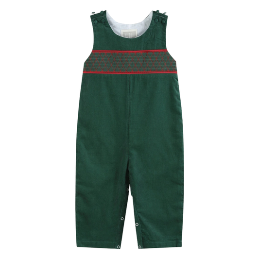Green Christmas Smocked Overalls