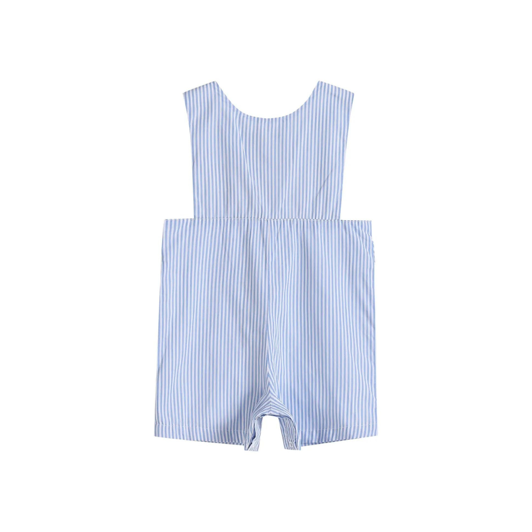 Blue Striped Whale Smocked Shortalls