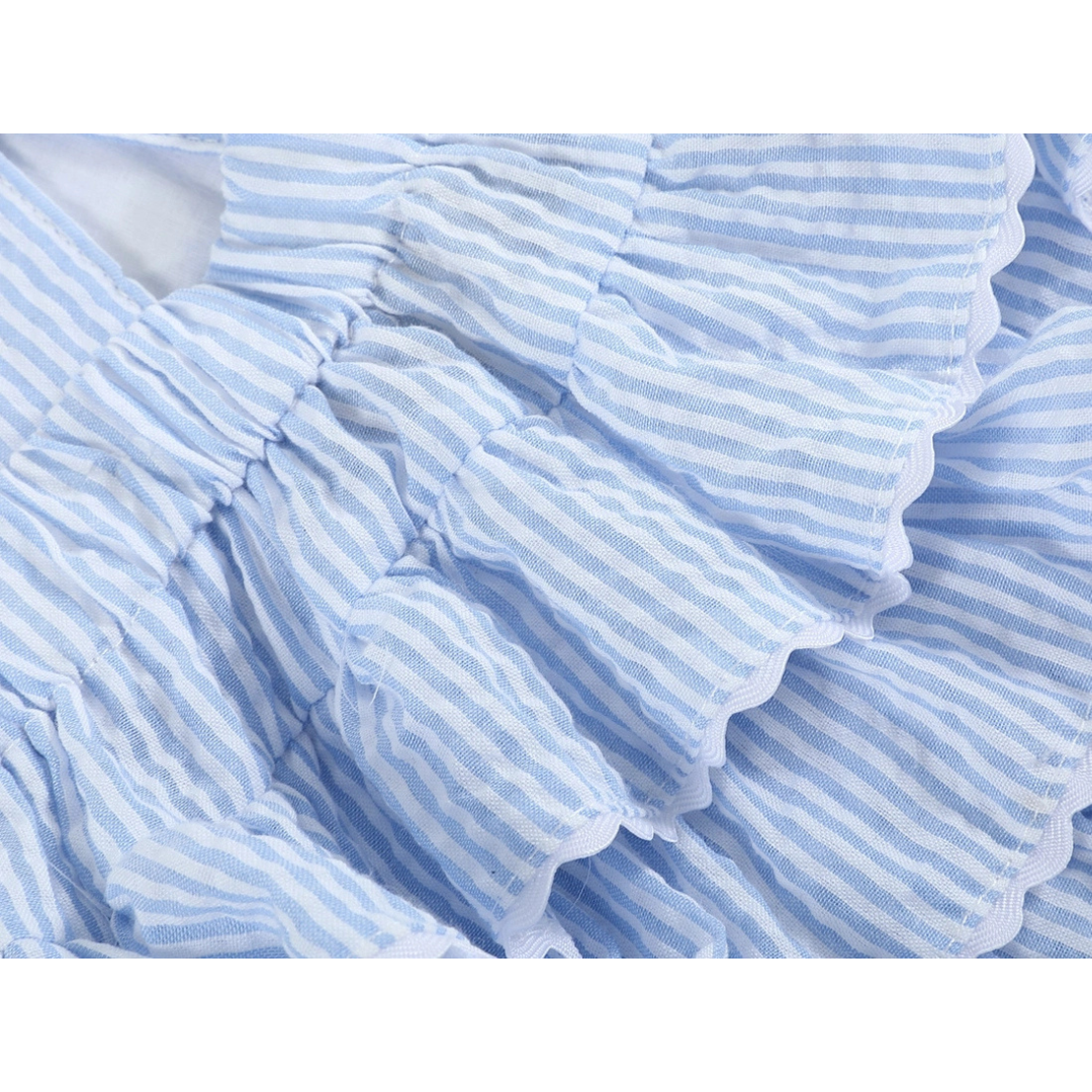 Blue Seersucker Bunny Face Ruffle Romper
