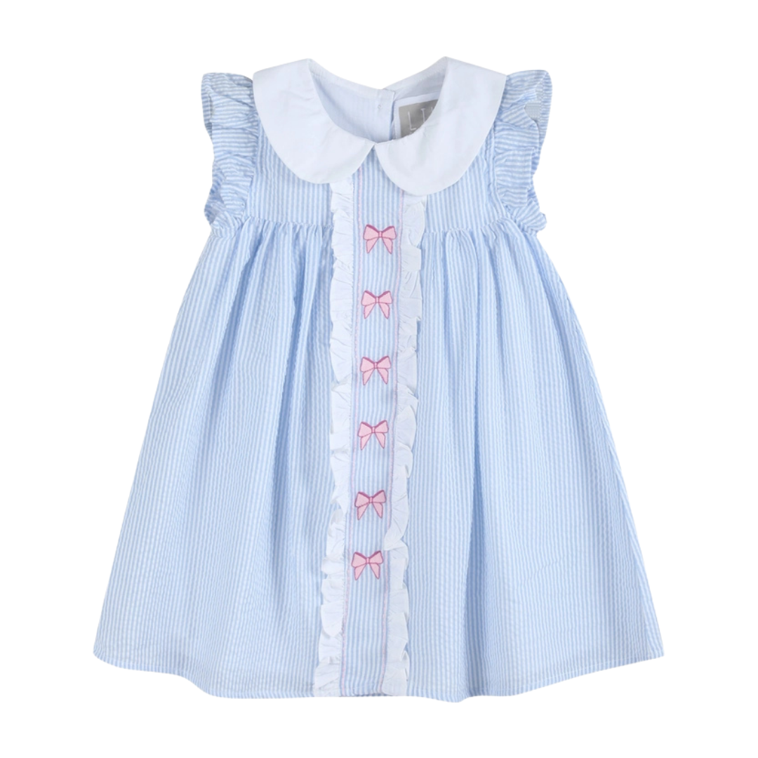 Lil Cactus Baby Dress Blue and Pink Bow Ruffle Dress - 3T, Outfit, Cotton Lil Cactus Baby Dress Blue and Pink Bow Ruffle Dress - 3T, Outfit, Cotton
