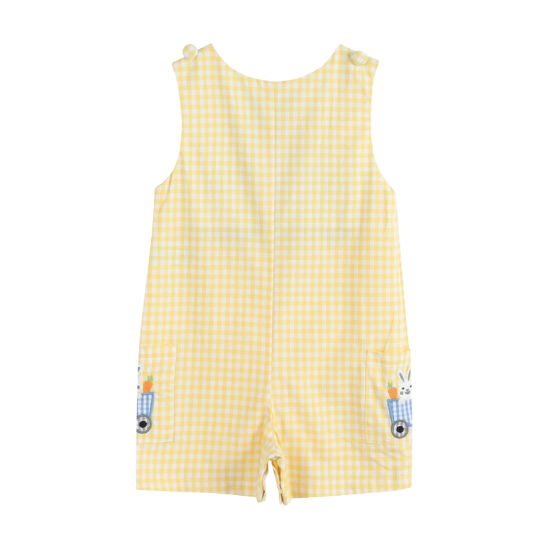 Yellow Gingham Bunny Train Shortalls