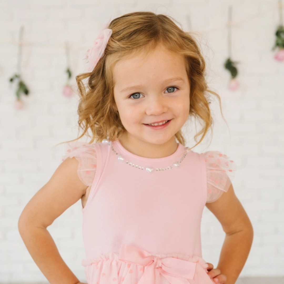 Flocked Heart Tulle Bow Clip